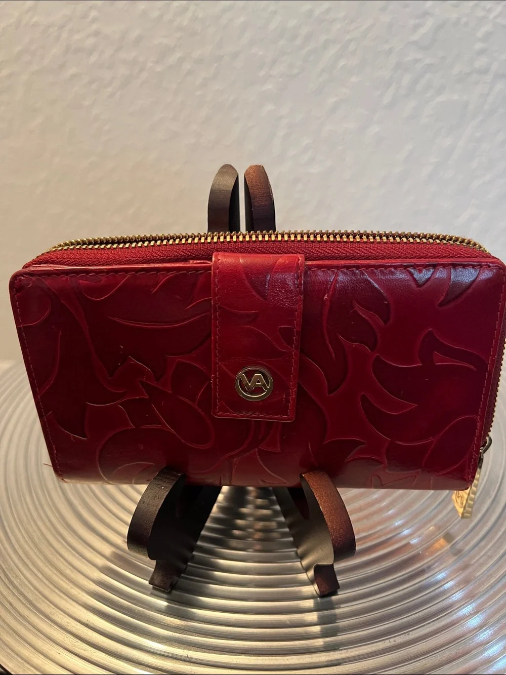 VALENTINA authentic Tulip Women's Red Embossed Leather Wallet